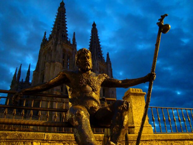 A sculpture showing a resting pilgrim on the side of the cathedral in Burgos, Spain. Credit: Bjørn Christian Tørrissen - http://bjornfree.com/galleries.html CC BY-SA 3.0